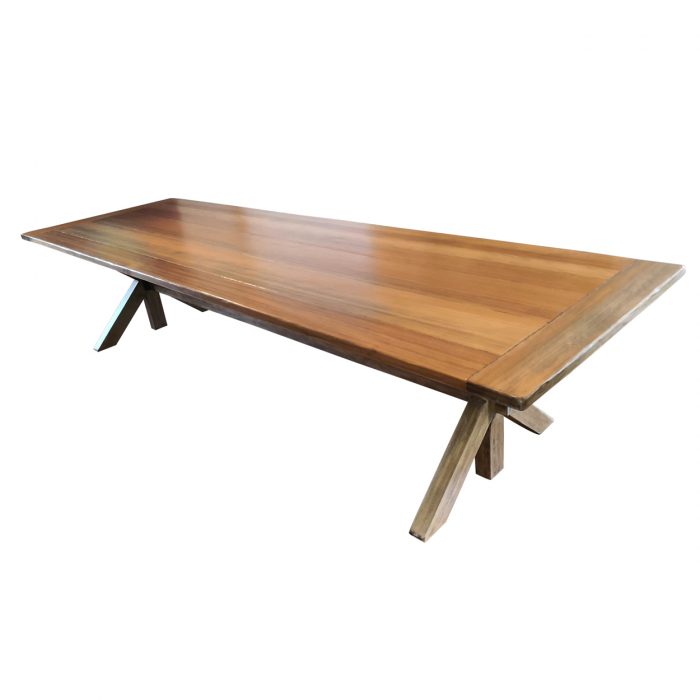 Two Design Lovers Kauri pine dining table seats 12 side view