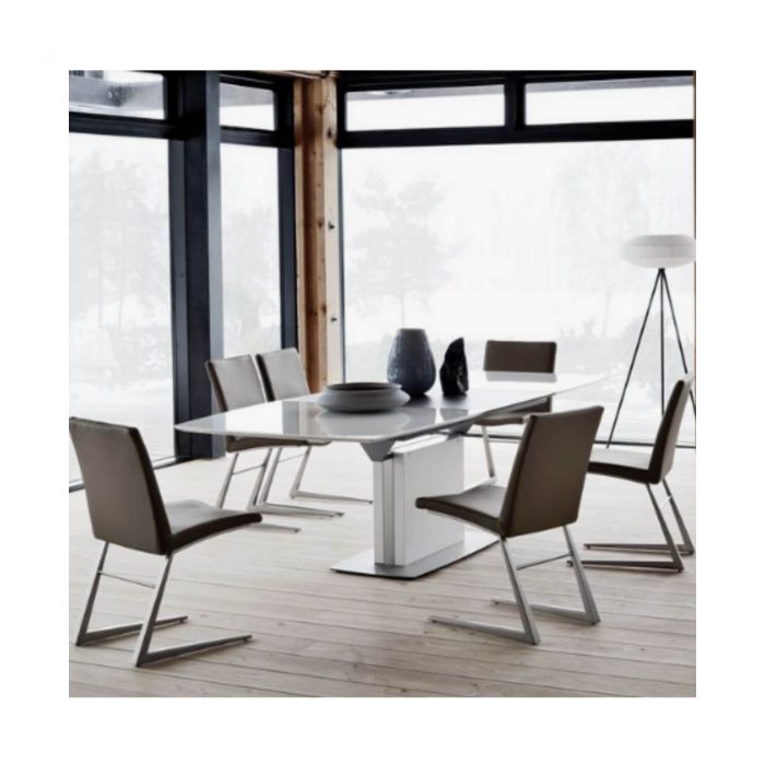 Two Design Lovers Bo Concept Mariposa Deluxe grey leather dining chair room