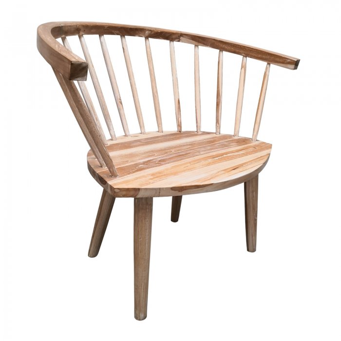 Two Design Lovers natural wood occasional chair with spindle back front angle view