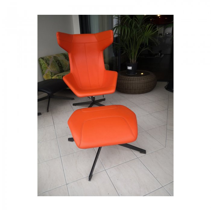 Two Design Lovers Moroso Take a Line for a Walk orange swivel chair with footstool 5