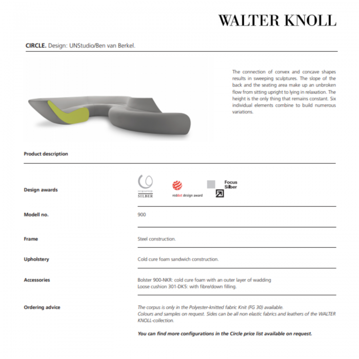 Walter Knoll Circle Sofa technical info