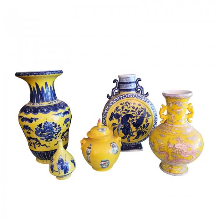 Chinese blue and yellow vases set of 5