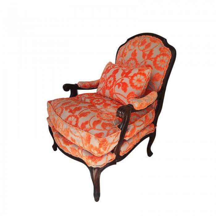 Moran Louis armchair in orange jacquard velvet