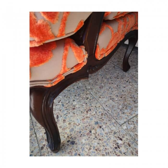 Moran Louis armchair in orange jacquard velvet
