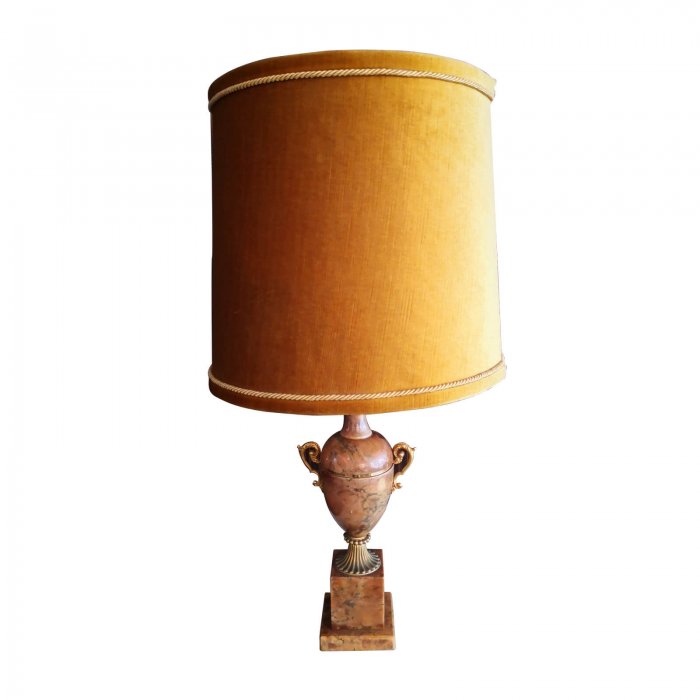 Vintage onyx lamp base with orange velvet shade