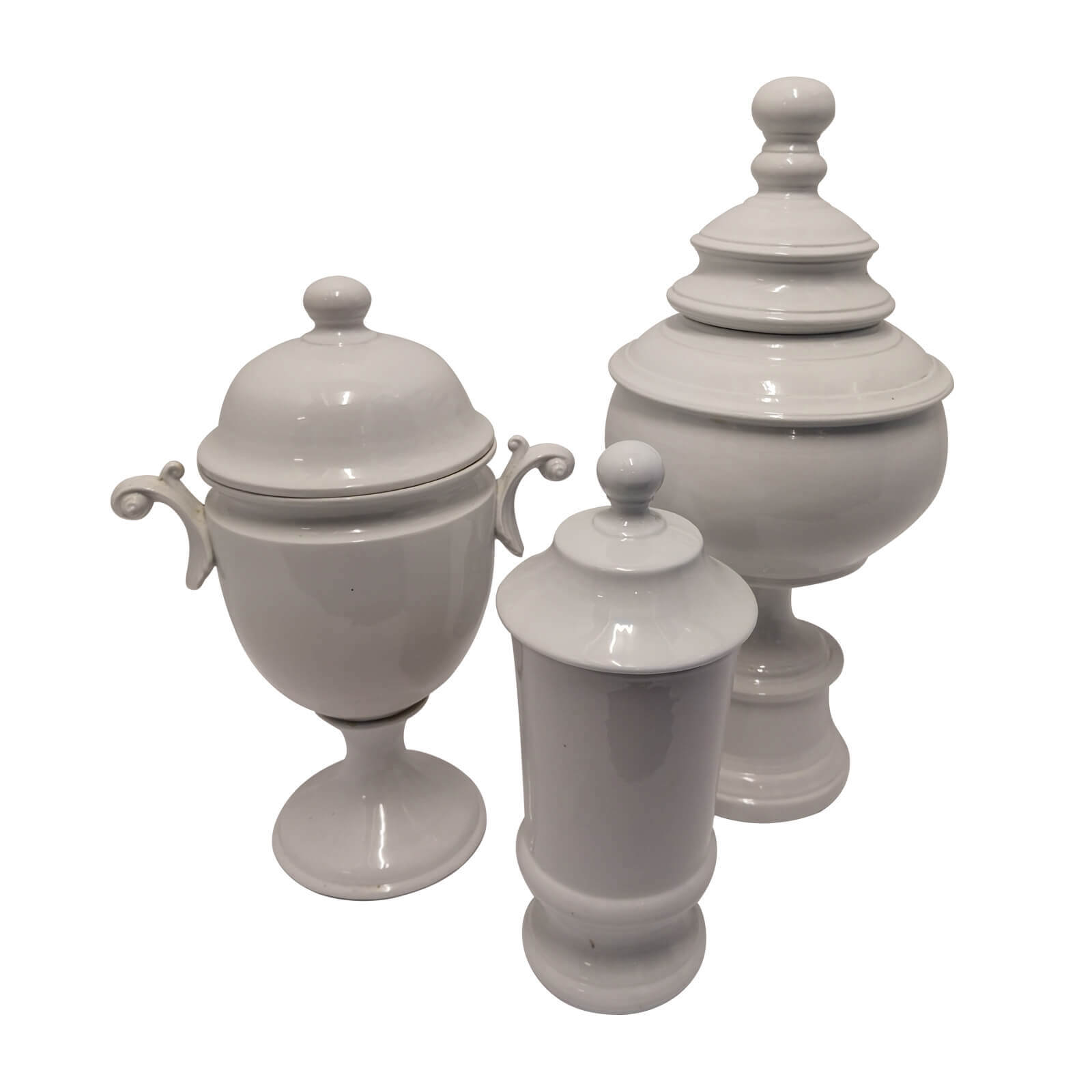 Collection of Lidded White Ceramic Vessels