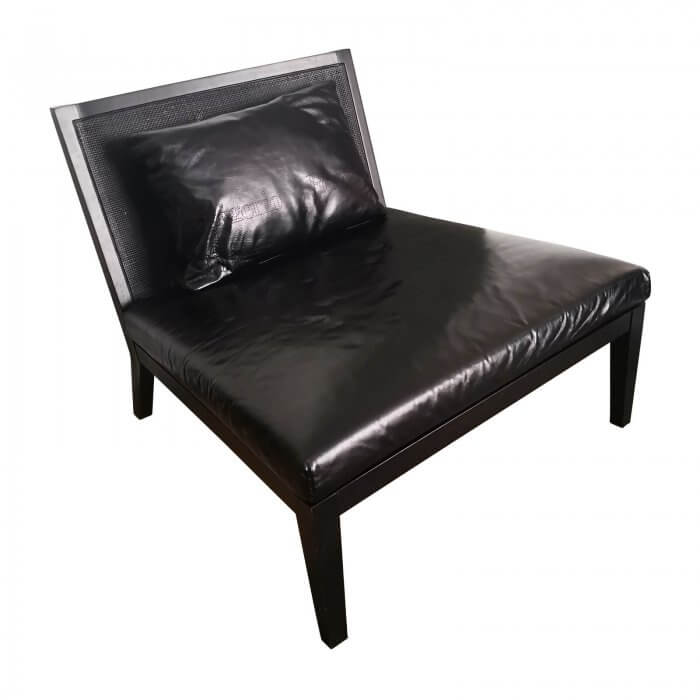 Italian Black Leather and cane Accent Chair