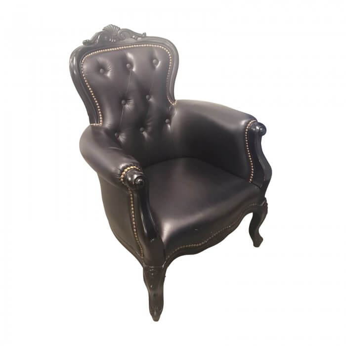 Louis Style Chair in Black Leather