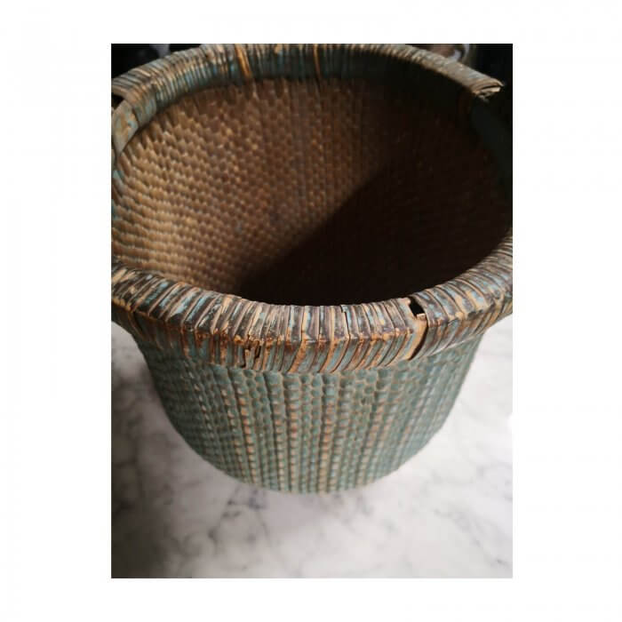 Vintage Chinese Woven Basket with Bamboo Handle