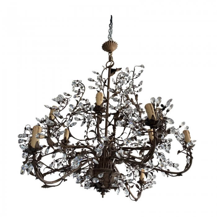 Parterre Antique French wrought Iron and crystal chandelier