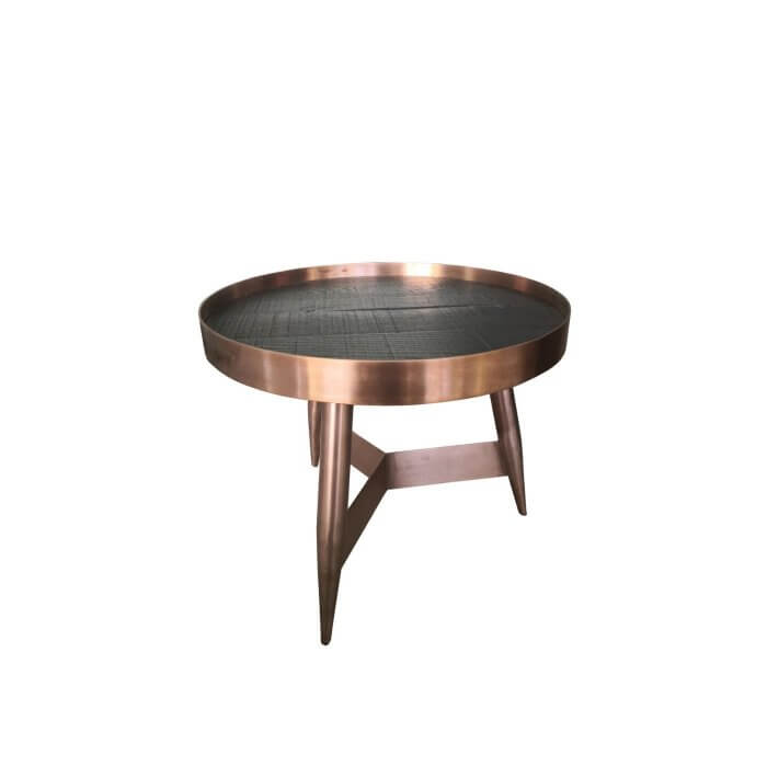 Copper rimmed side tables (pair)