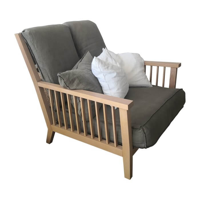 Gervasoni Gray 01 armchair in oak with grey linen cushions
