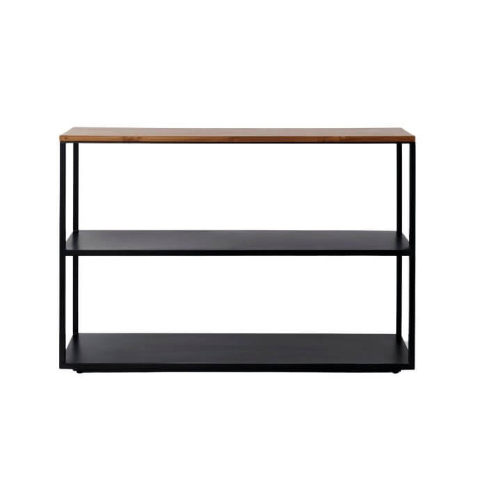 Reddie Furniture Suzy shelf unit black with wood top, on sale on Two Design Lovers