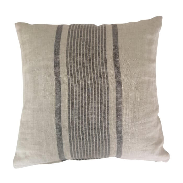 Pair of grey striped linen cushions