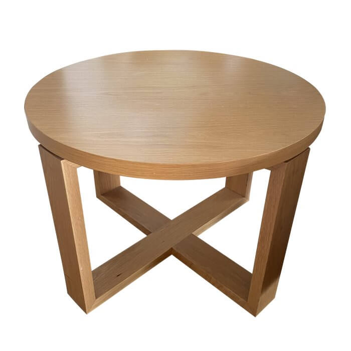 Contemporary round side table with cross base