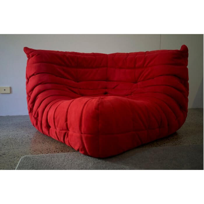 Togo sofa by Ligne Roset in Angel Red alcantara fabric, second hand on Two Design Lovers
