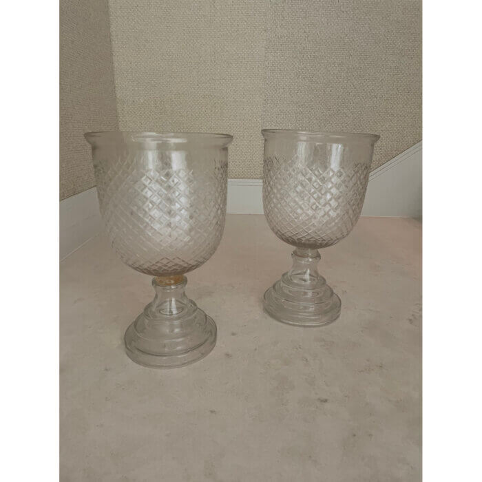Pair of cut glass urns