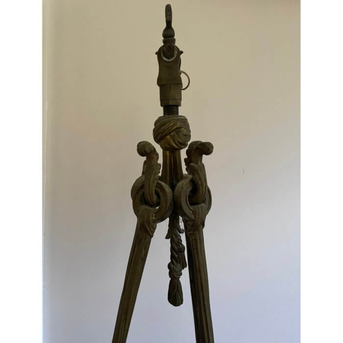 Antique French pendant light in cast metal with cherubs and vines