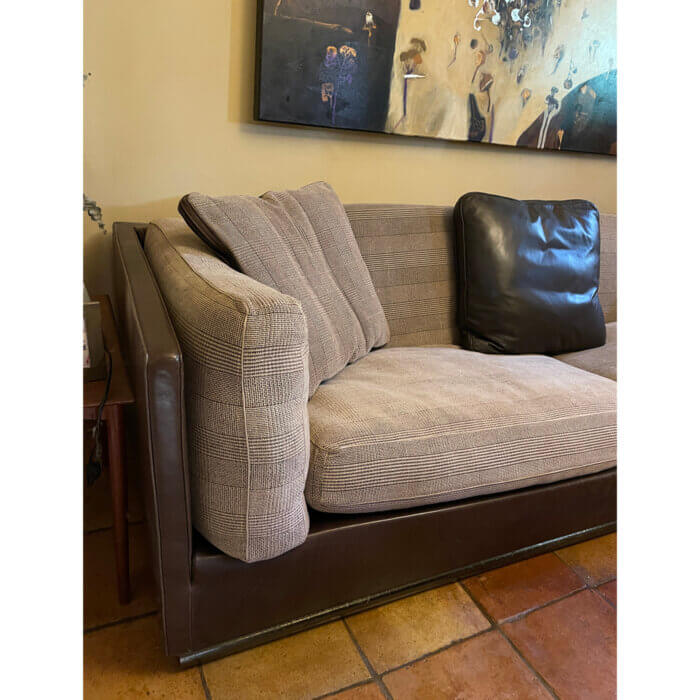 Molinari leather and plaid sofa