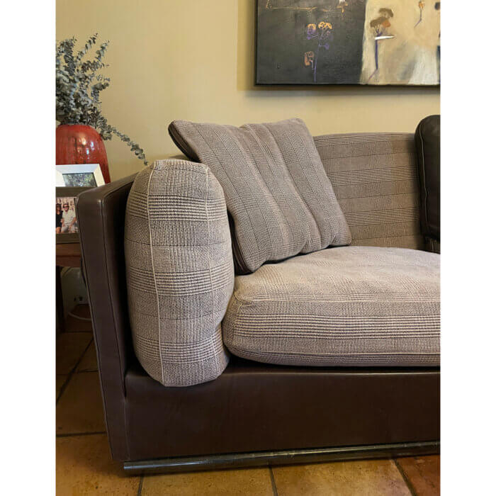 Molinari leather and plaid sofa