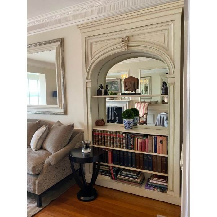 Antique 19th century French salon mirror bookshelves
