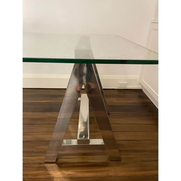 Chrome Trestle Table with Glass Top