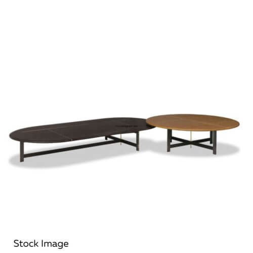 Two-Design-Lovers-Baxter-Leather-and-brass-oval-coffee-table
